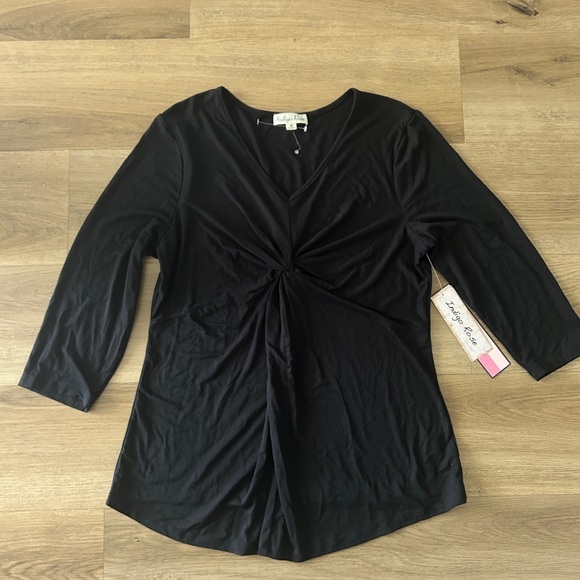 Indigo Rose Black 3/4 Sleeve Maternity Knot Front Top, Size: Small, Medium- NWT - Picture 3 of 12